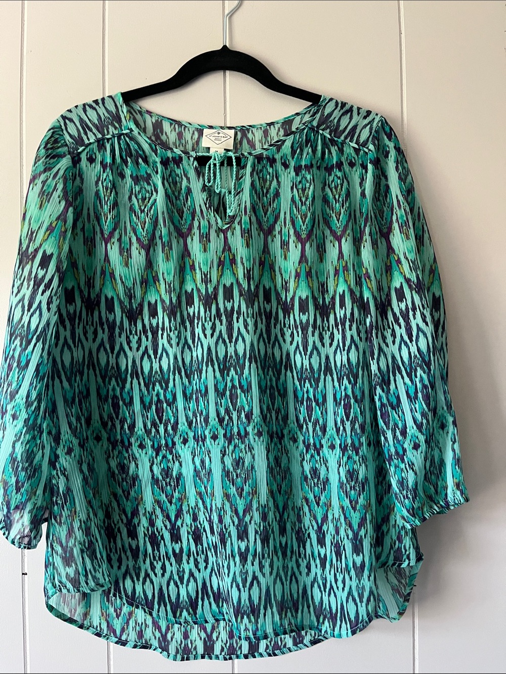 St. John's Bay Teal & Aqua Patterned Peasant Blouse